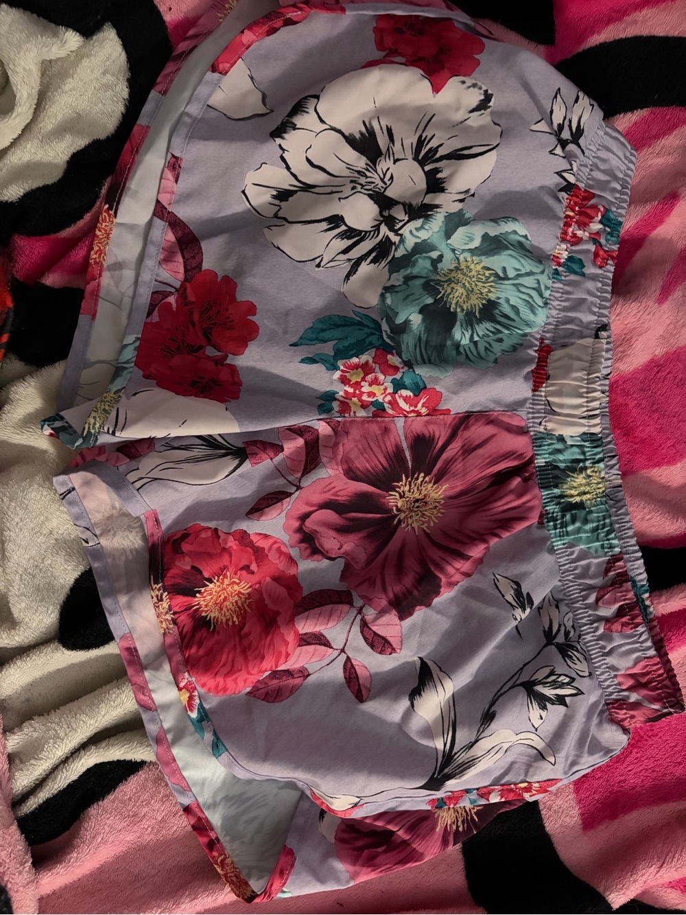 Old Navy Lavender Floral Print Athletic Shorts with Pink & Teal Blooms